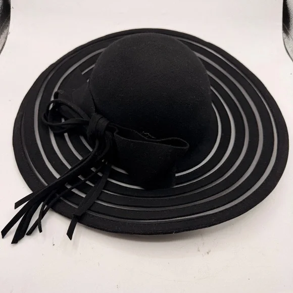 Banash Boston Wool Wide Brim Hat – Black with Ribbon Bow – NWT – Size 58 cm - Picture 9 of 10